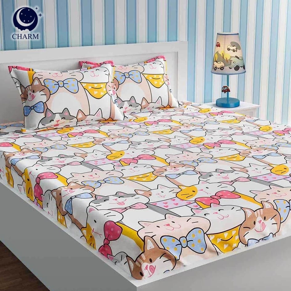 ชุดผ้าปูที่นอน 6 ฟุต 3 ชิ้น CHARM สี FAMILY MEOW คอลเลคชั่น DREAMY (ไม่รวมผ้านวม)